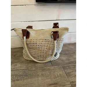 The Sak 106429 Cream Cambria Satchel Hand-Crocheted Tote Bag